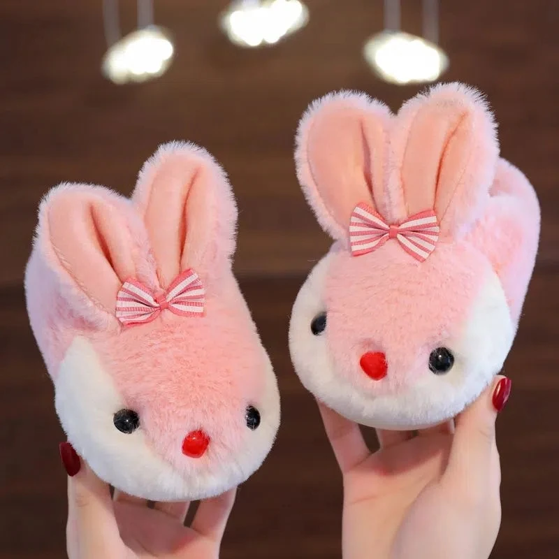 2022 New Winter  Children's Rabbits Home Slippers Baby Boys Girls Soft Memory Foam Indoor Shoes Solid Flat Kids Warm Slippers