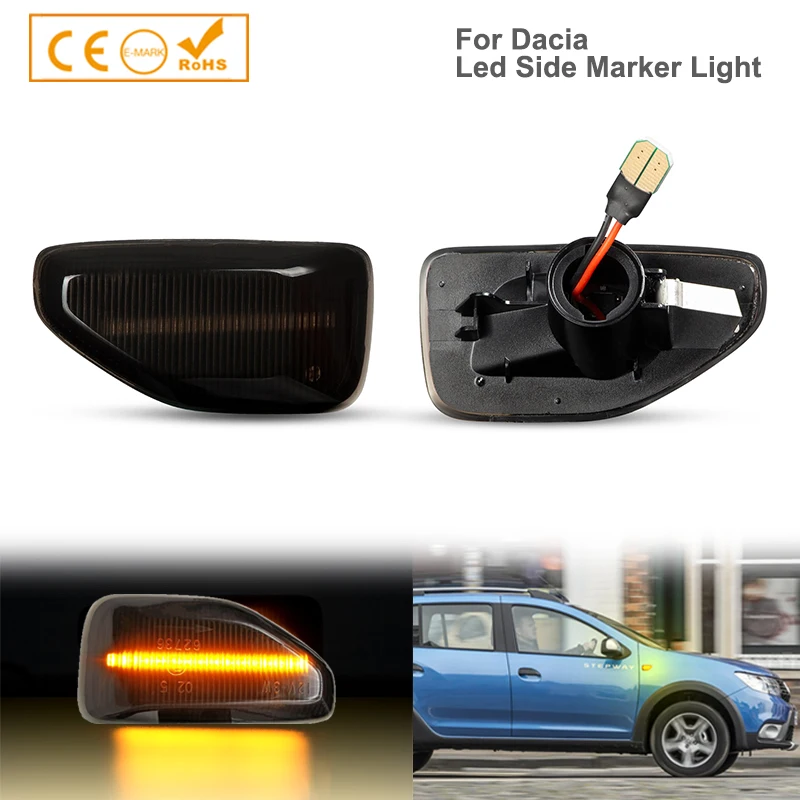 

2x Dynamic LED Side Marker Turn Signal Light For Dacia Sandero 2 Logan 2 Duster 2 Renault Stepway Amber Indicator Repeater Lamps