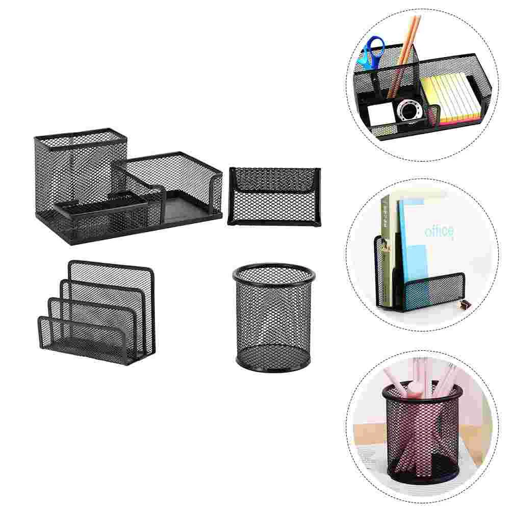 

1 Set of Iron Pen Container Multi-function Storage Box Desktop Storage Holder