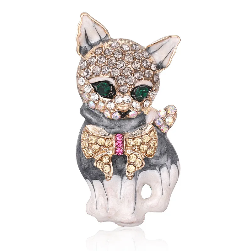 

TULX Enamel Cat Brooches for Women Crystal Green Eyes Cat Brooch Pin Fashion Animal Party Clothes Accessories