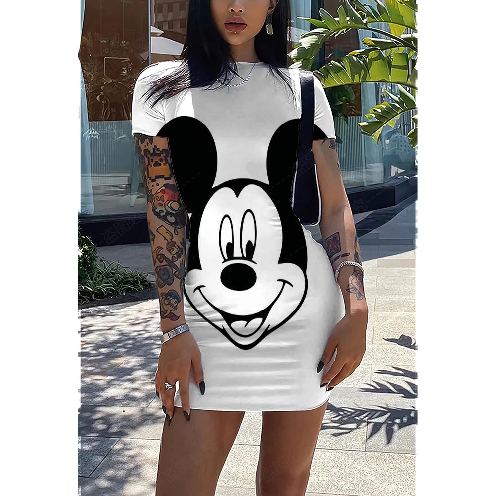 

Disney Mickey and Minnie Women Casual Short Girls Simple Dress Sexy Summer Long Cartoon Print Summer Boho Women Dresses