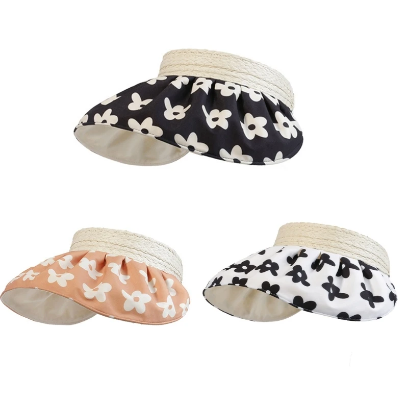 

Floral SunHat Foldable Ponytail Hole Women Visors Hat Summer Visors Hat