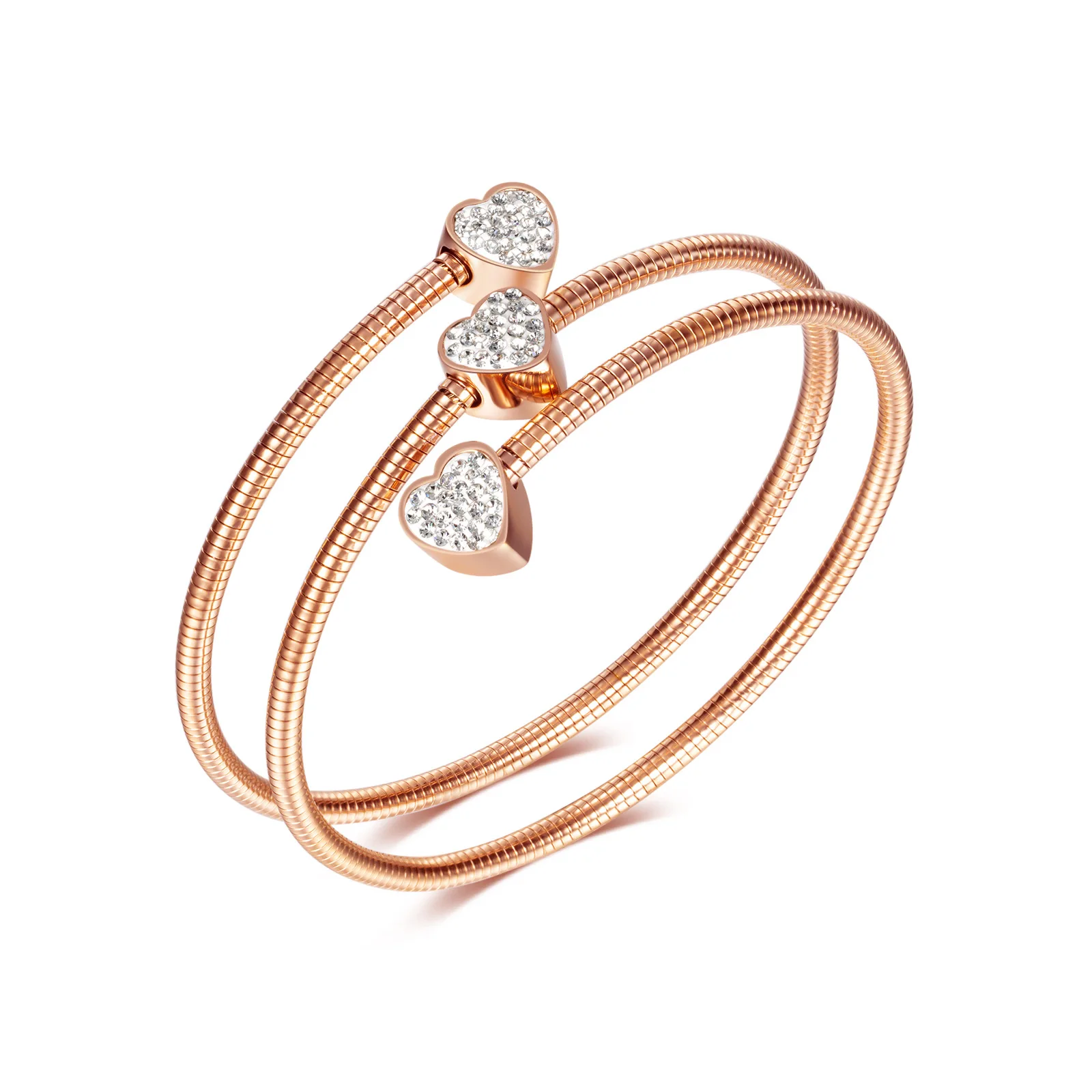 

Wholesale Jewelry Simple Titanium Steel Bangle Heart-Shaped Zircon Open Stainless Steel Bangle for Women
