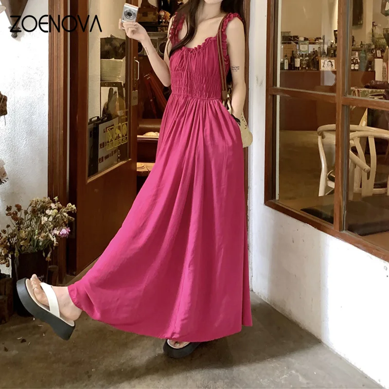 OVA ZOENOVA letnia nowa francuska retro damska sukienka moda uliczna Lady dekolt w serek plisowana pończocha Casual przyjęcie świąteczne sukienki