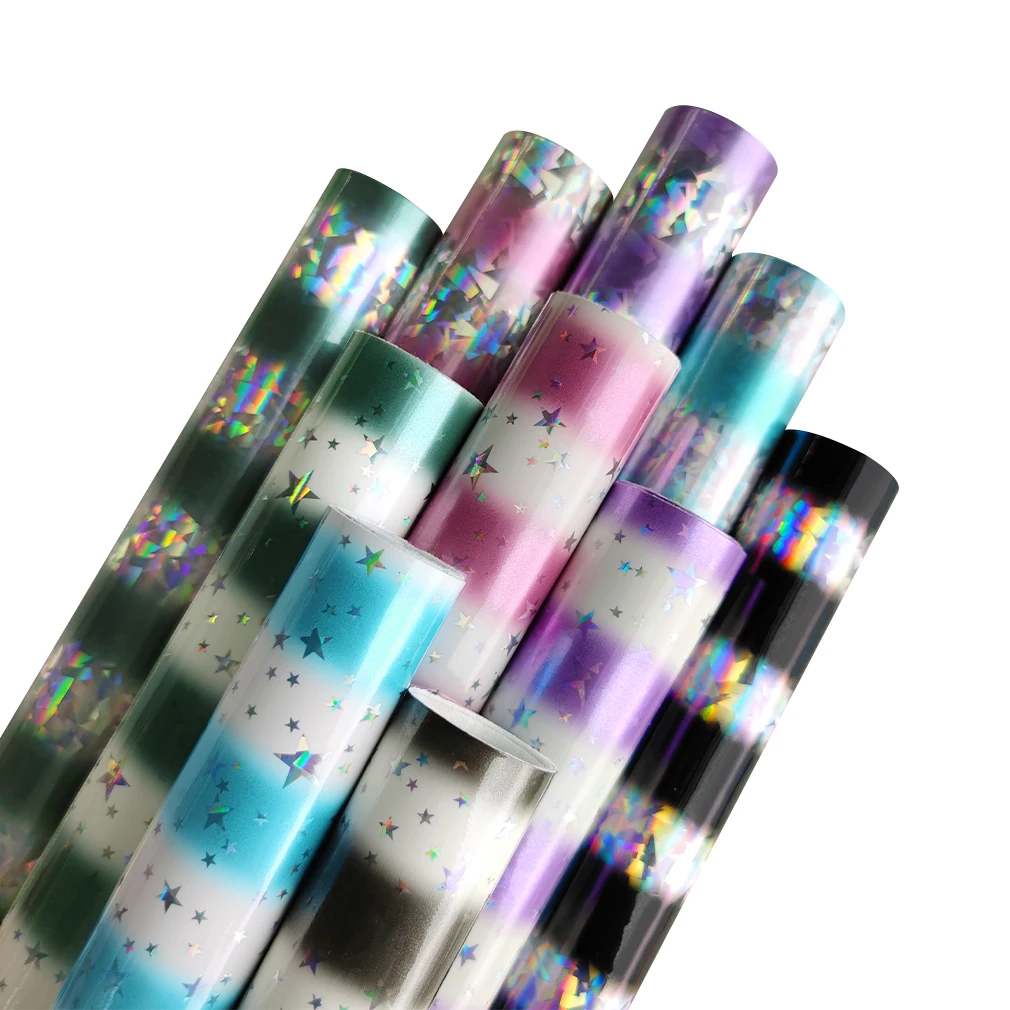 

Broken Glass Laser Holographic Metallic Printed Stripe Design PU Faux Leather Fabric Sheet for Making Bag/Belt/Craft/bow making