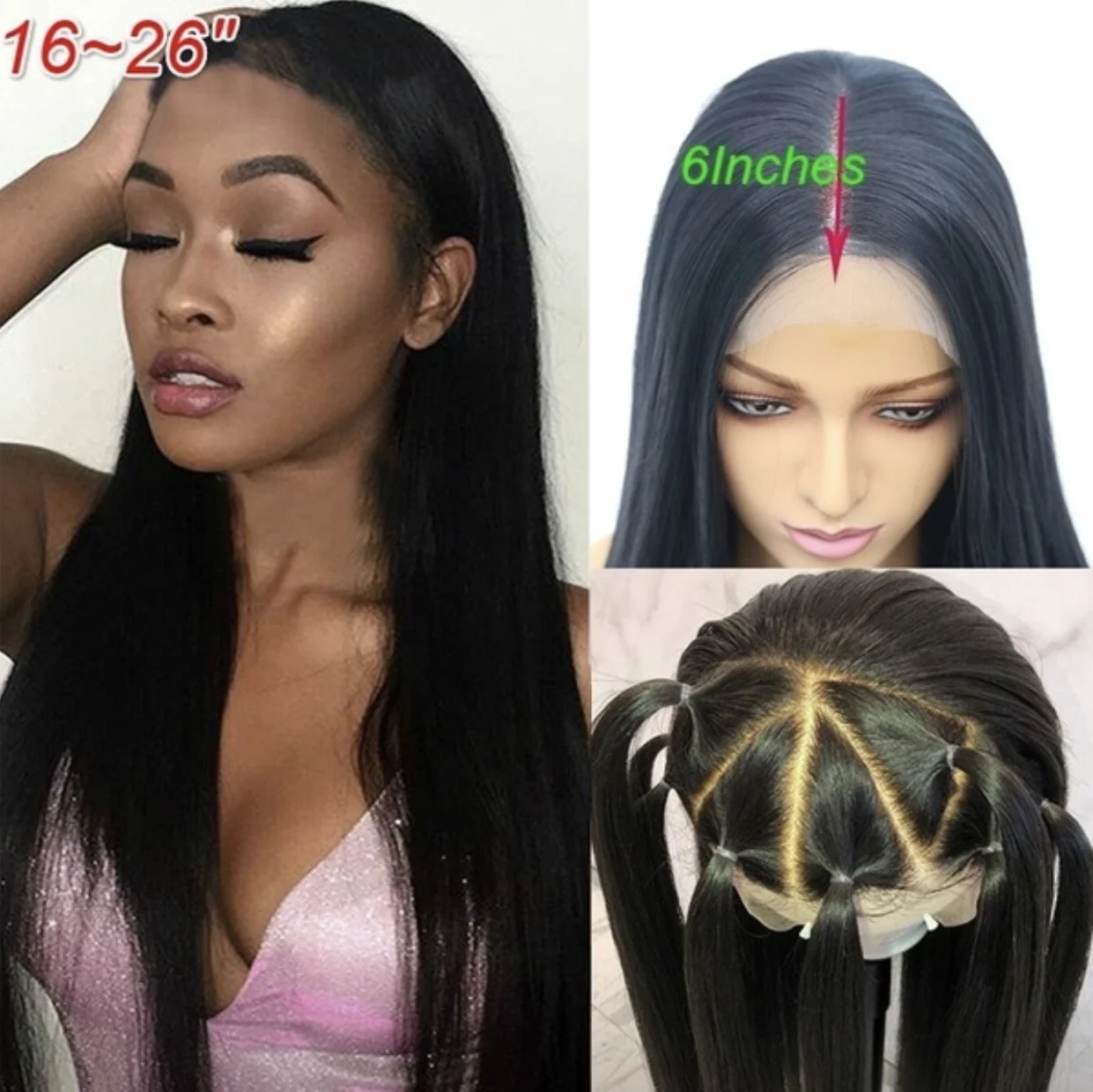 13x6 180% Density Long Straight Middle Part Natural Black Synthetic Lace Front Wigs Heat Resistant Fiber Hair Wig For Women Wigs