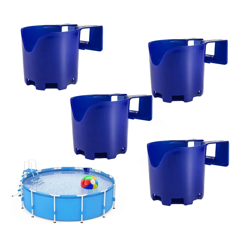 

4 Pack Poolside Cup Holder Above Ground Pool Drink Holder No Spill Drink Holder Pool Phone Holder Cup Holder (Blue)