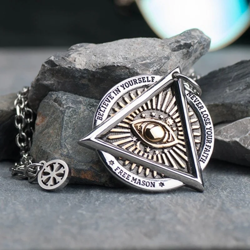 

Eye of Providence Necklace for Men Vintage Amulet Pendant Biker Necklace