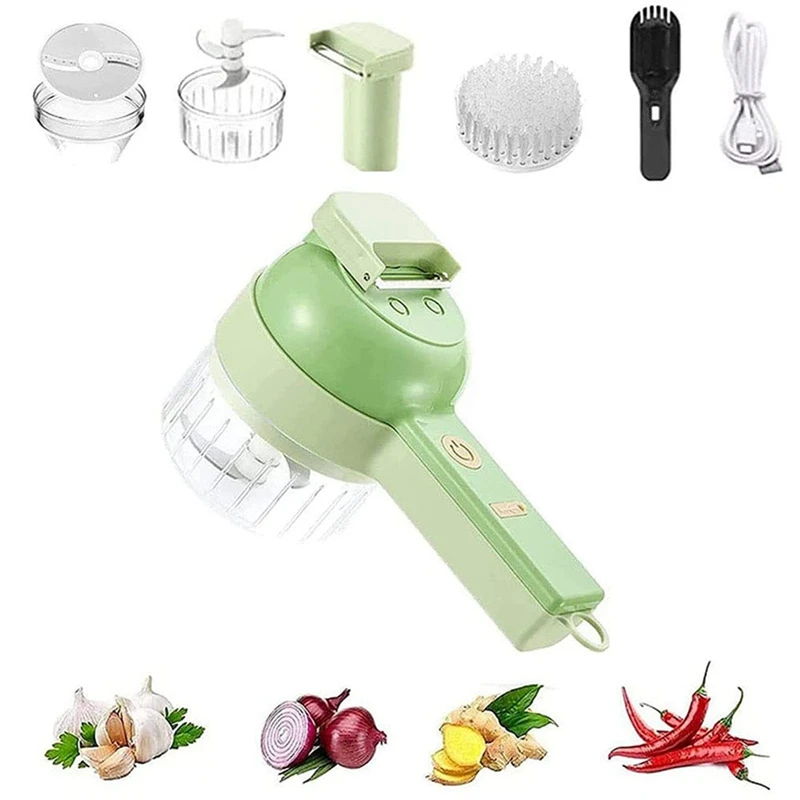 

4 In 1 Handheld Electric Vegetable Cutter Set Multifunctional Durable Chili Vegetable Crusher Ginger Masher Machine 2Pcs