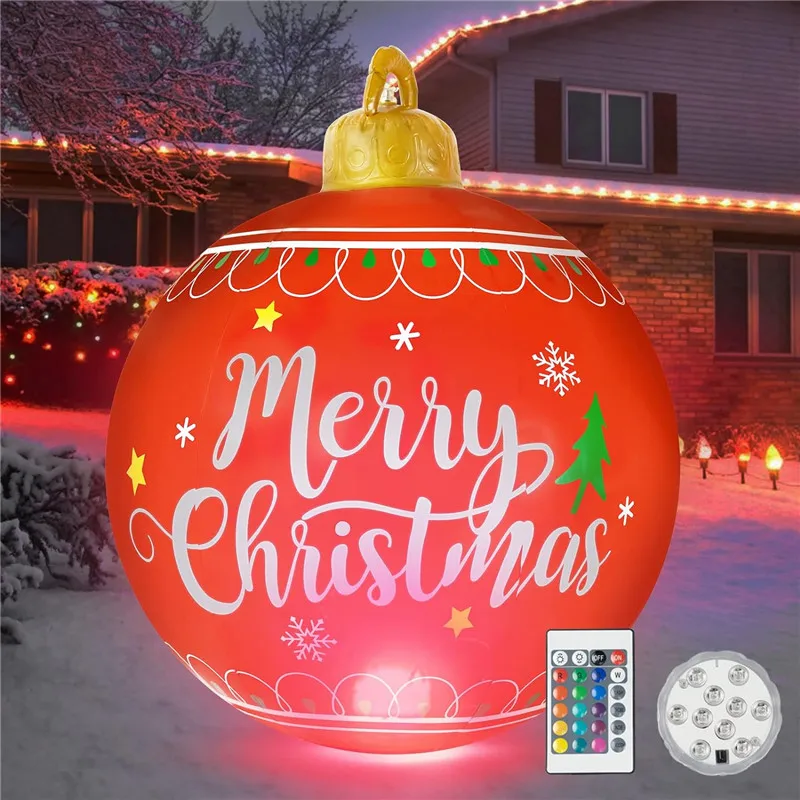 

23.6Inch Outdoor Christmas Inflatable Ball Balloon PVC Santa Claus Giant Big Large Balls Xmas Tree Decorations Toy Support Light