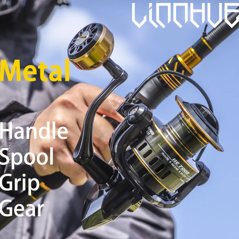 

LINNHUE New Fishing Reel HE500-7000 Max Drag 10kg Spare Metal Spool Grip Saltwater Fresh Water Spinning Reel Carp Reel Fishing