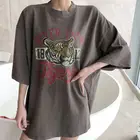 Модная уличная женская футболка в стиле Харадзюку, Женская Повседневная футболка с принтом тигра и букв, летние свободные топы с коротким рукавом, свитшоты