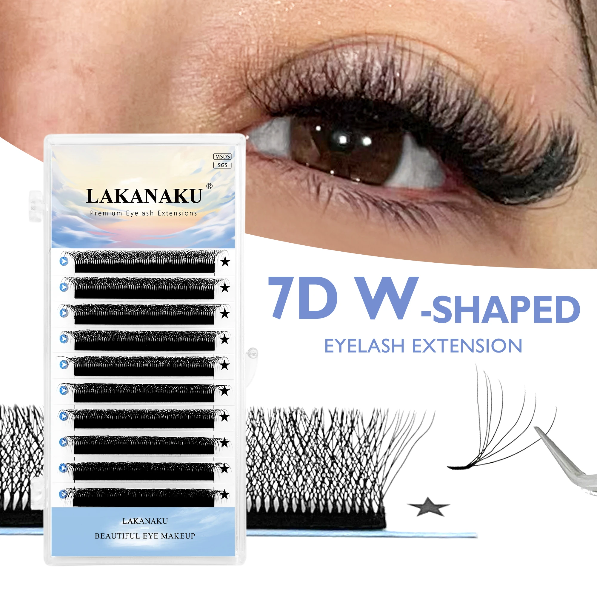 LAKANAKU 7D Lashes W Цветущая форма Наращивание ресниц Bloom Premade Volume Fans Индивидуальные