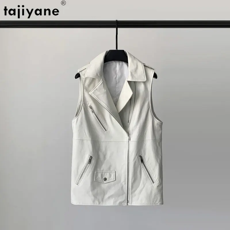 

Женский жилет средней длины Tajiyane, куртка без рукавов из натуральной овечьей кожи, кожаное пальто