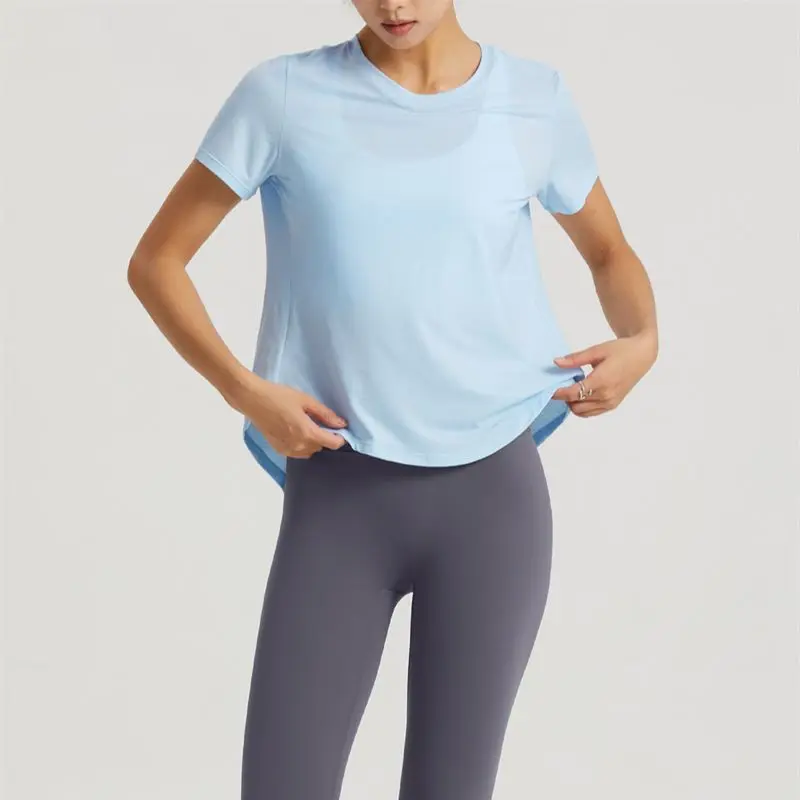 Short Sleeve Yoga Shirts Women Sports Top Vest Fitness Crop Top Back Splits Loose Breathable T-shirts  Gym Workout Sportswear