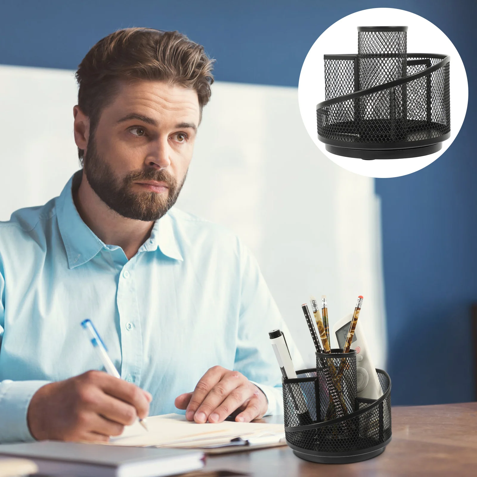

Holder Pen Organizer Storage Desktop Box Desk Brush Metalrotating Makeup Tabletop Cup Pot Stationery Vanity Containermesh
