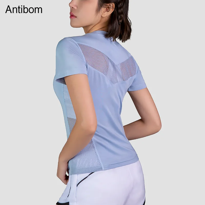

Antibom Yoga T-shirts Women's Short Sleeve Quick Dry Sports Top Thin Mesh Breathable Slim Running Fitness Workout Athleticwear