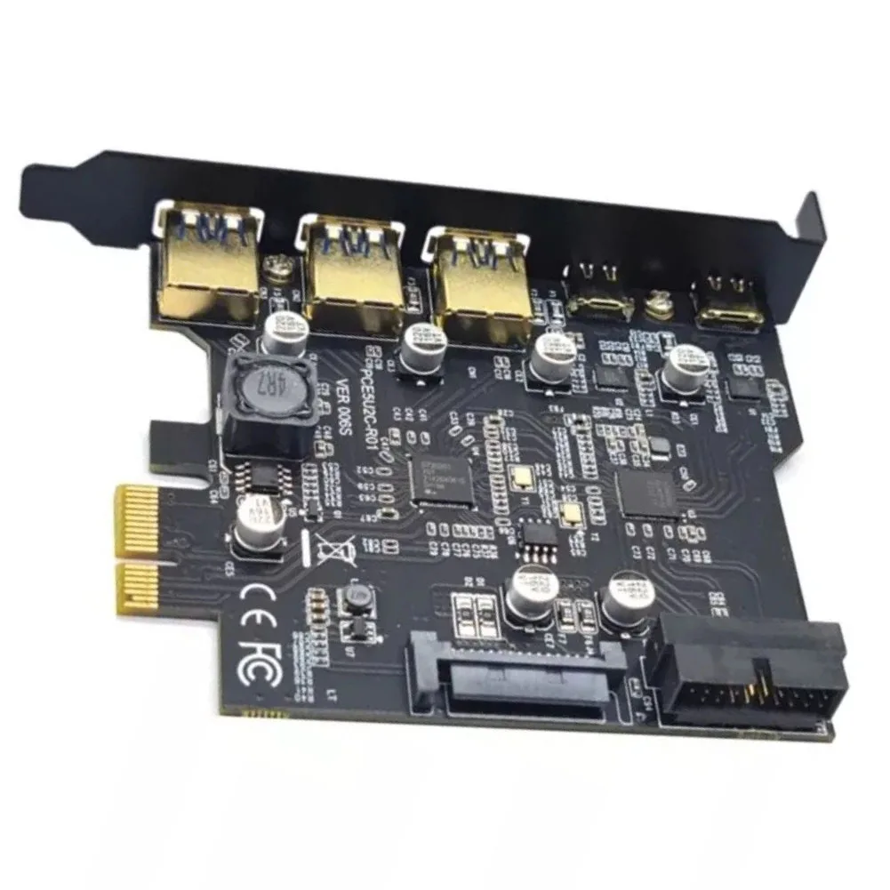 Фото USB-карта расширения USB 3.2 Gen1 5Gbps с 2 портами USB-C, 3 портами USB-A и 19-контактным внутренним разъемом для настольных компьютеров №2