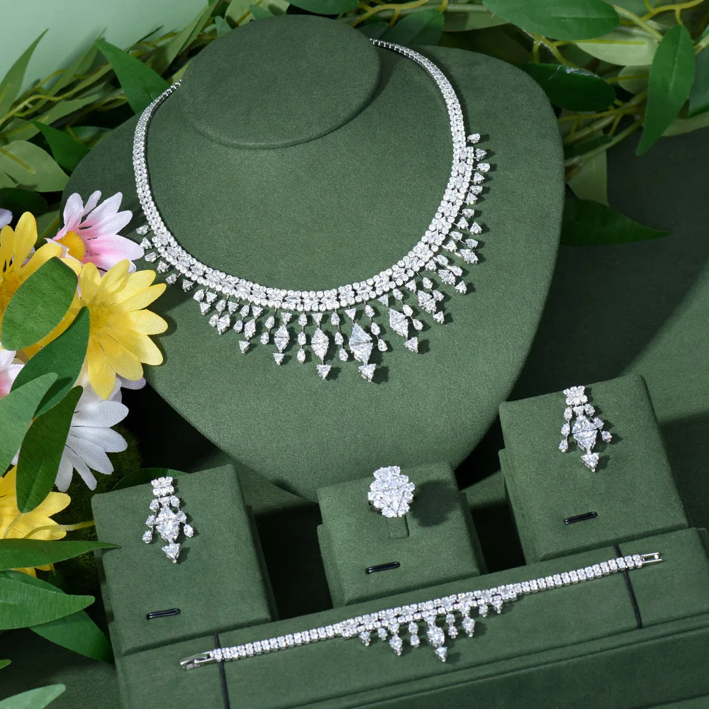 

Famous Brand Necklace Earring Set Jewelry Set For Women Wedding Luxury Full Cubic Zircon Dubai Bridal Jewelry SetS N-74