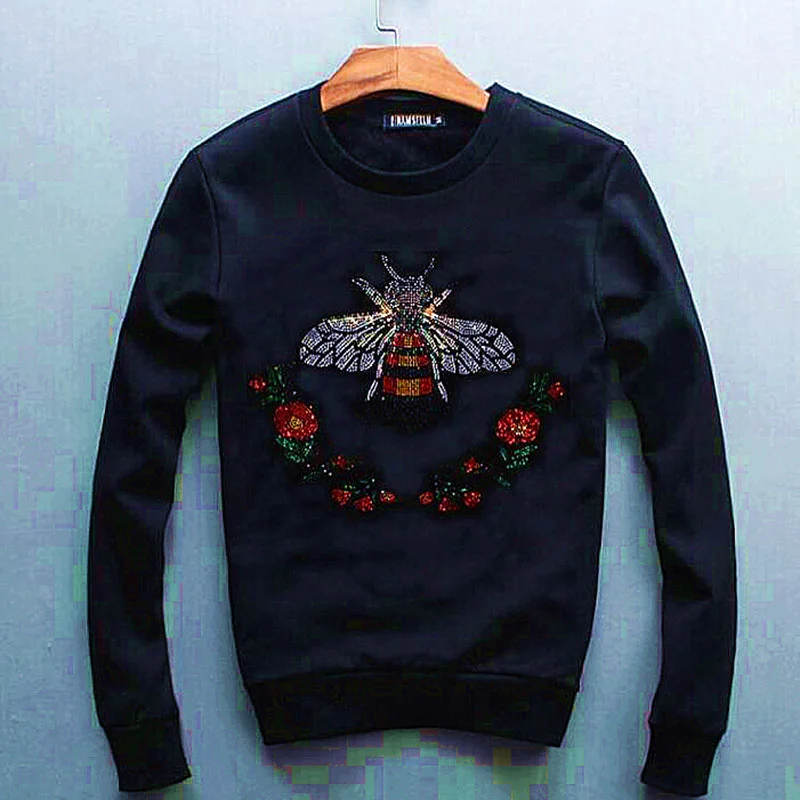 

Winter Men's Hoodie Pure Cotton Rhinestone Style New Star Hoody Oversized Hip-Hop Street Pullover High Quality