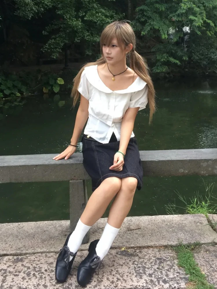 Рубашка Tonngirls Y2k Fairycore для женщин, белая рубашка с коротким рукавом и блузка, уличная одежда в японском стиле, винтажные топы 2000-х годов, летняя одежда для девушек E-girls (art.: 3920dca1b28f2) - 3920dca1b28f2