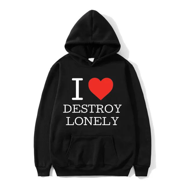 

I Love Destroy Lonely Graphic Hoodie Rapper Man Black Novelty Sweatshirt Playboi Carti Hoodies Men Women Hip Hop Hooded Pullover