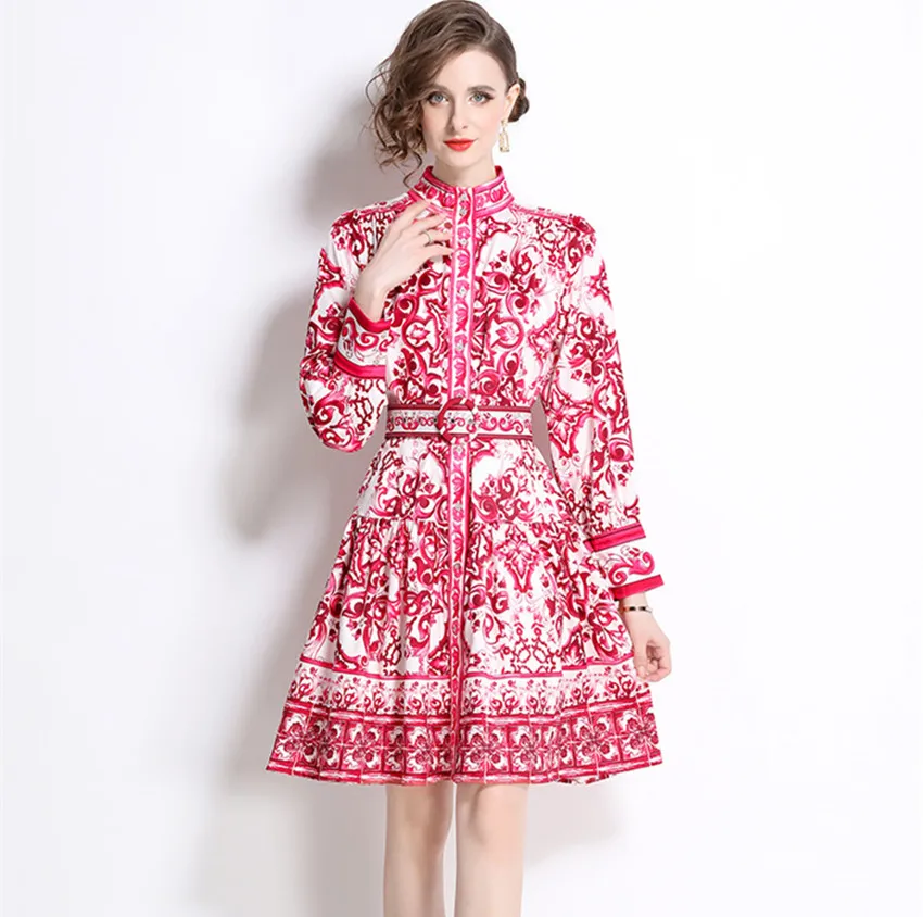 Женское однобортное платье в стиле бохо модное винтажное зеленого и белого цвета