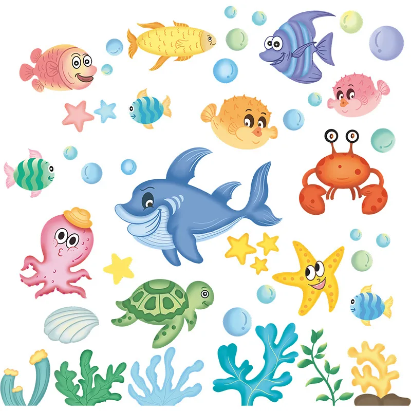 

Waterproof Cute Undersea Shark Octopus Turtle Crab Sticker Decor For The Room Home Mirror Window House Wardrobe Refrigerator
