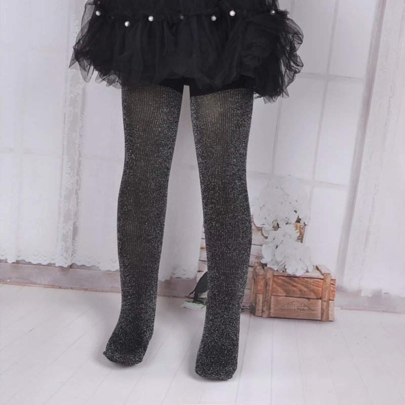 Spring Autumn Baby Girls Silver Glitter Velvet Tights Solid Color Black Pantyhose Ballet Stockings for 0-12Y Kids Clothes Stuff