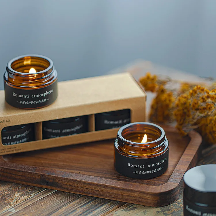 

Home Scented Candles Small Christmas Scented Candles Glass Fresh Air Broken Flowers Small Brown Bottle Creative Gift Three Packs