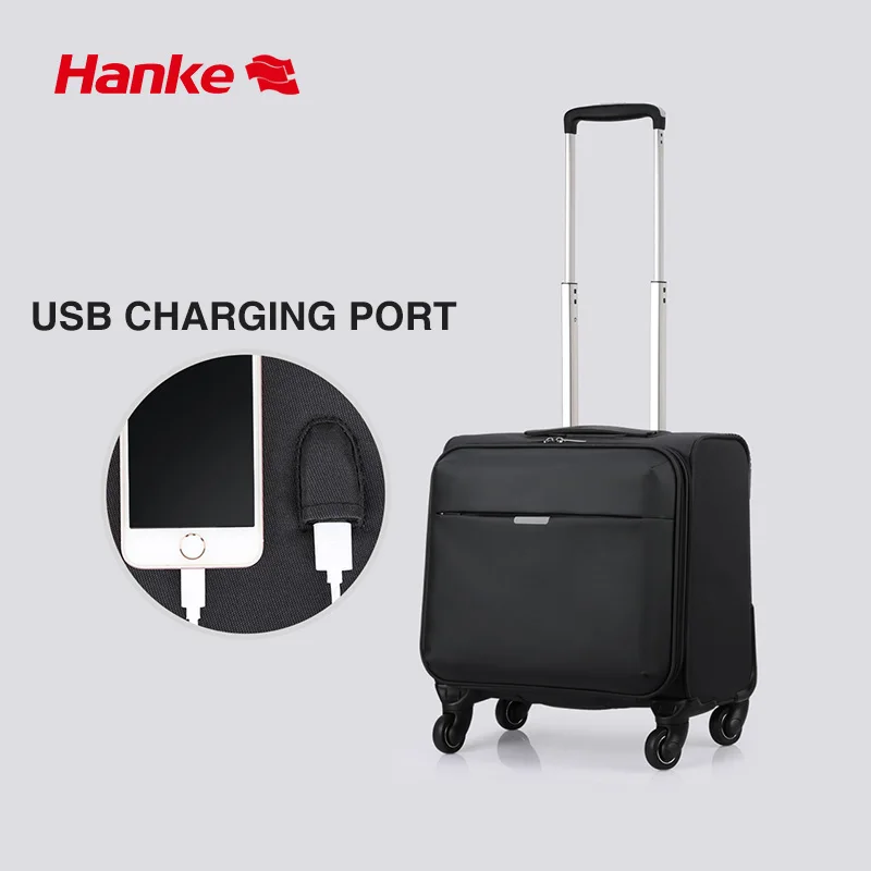 

Hanke Brand Boarding Suitcase Travel Trolley Case Carry Ons Rolling Luggage Soft Shell Spinner Wheels TSA Lock Waterproof H8020