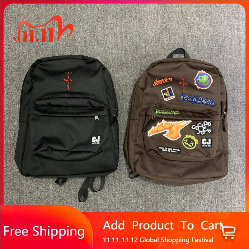 

Preppy Travis Scott ts Cactus Jack Backpack Hip Hop Rap Couple School Bag Black Brown Men Backpack Casual Backpack