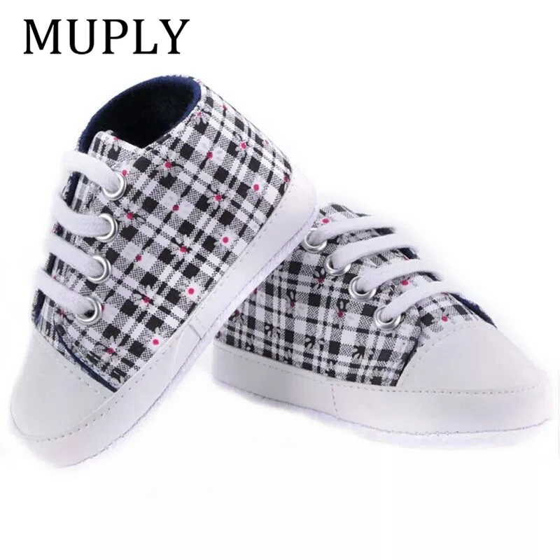 

2021 New Canvas Toddler Print Plaid Baby Shoes Baby Girls Boys First Walkers Baby Sneakers Newborn Baby Moccasins Crib Shoes