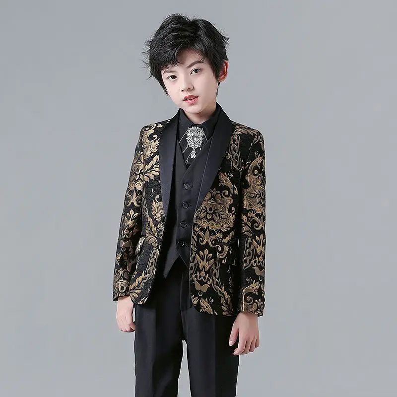 2022 Floral Boy Suit Set Kids 3 Pieces Suits for Weddings Suits Children Formal Dress for Boys Kids Tuxedo (Jacket+Pants+Vest)