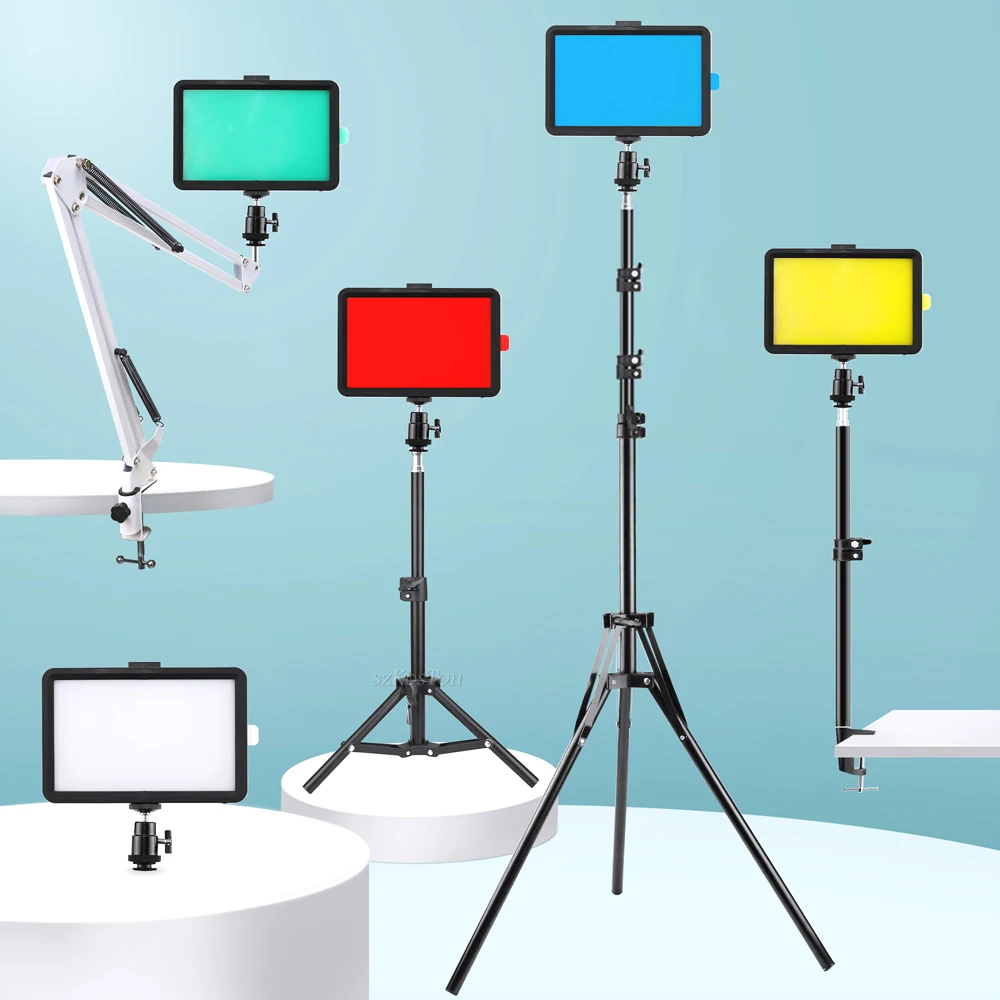 

USB LED Video Light Kit Photography Lighting Dimmable 3000K-6000K RGB Filters with Tripod Stand for Vlogging Live Streaming