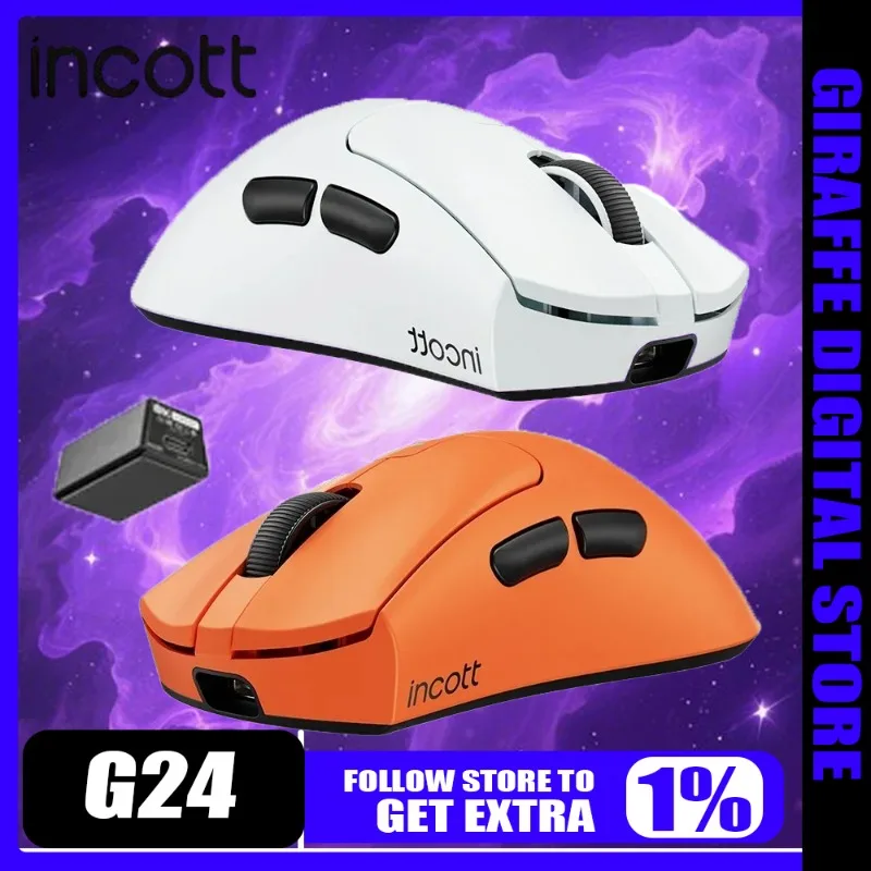Фото Беспроводная мышь Incott G24/pro с тремя режимами PAW3395, сенсор, 32 к точек на дюйм, с возможностью горячей замены, легкие аксессуары для игровой мыши №2
