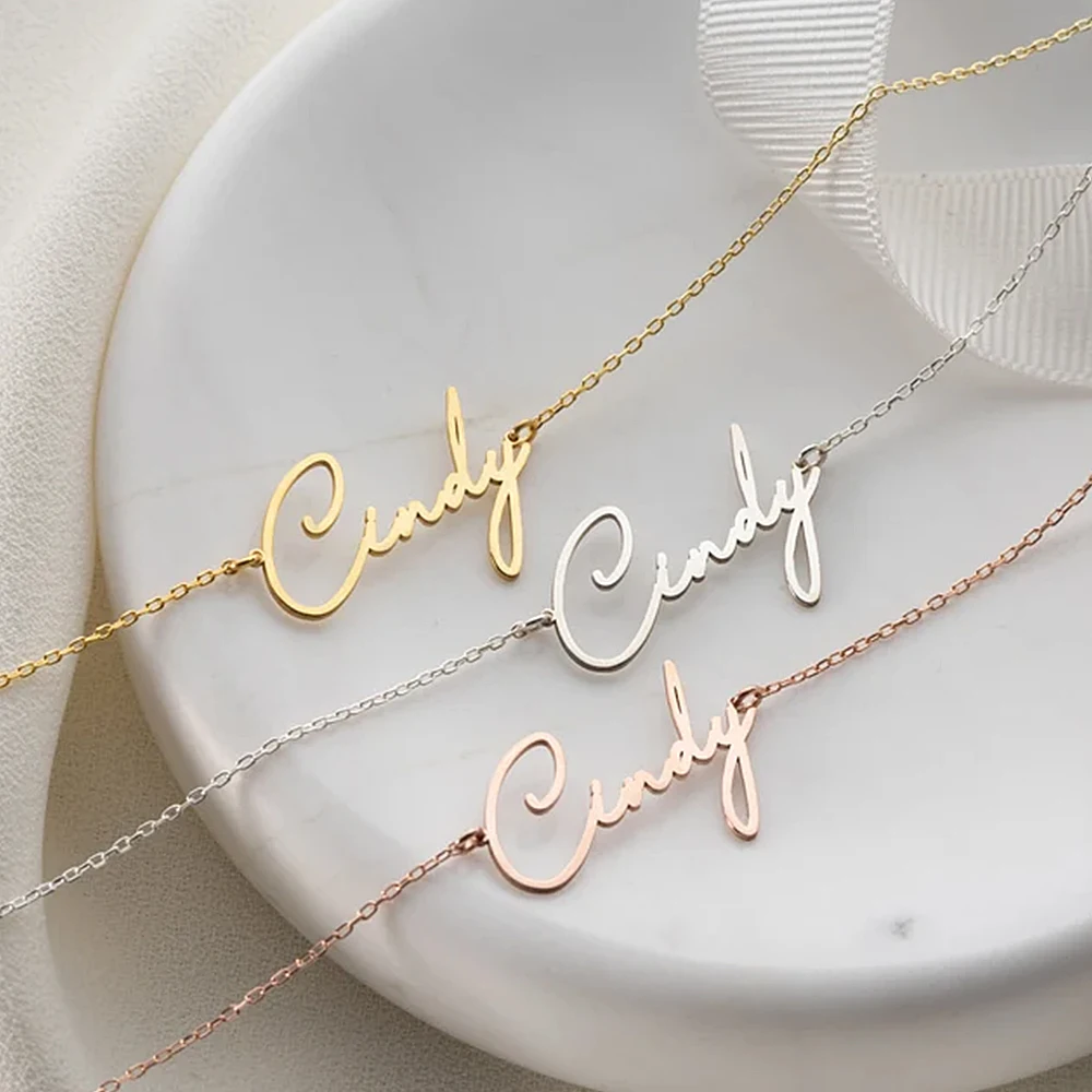 

Personalized Custom Name Necklace Stainless Steel Jewelry for Women Gold Chain Cursive Letter Pendant Choker Collares Para Mujer