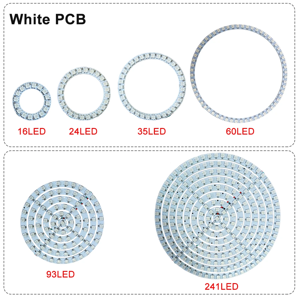 Фото DC5V 12V WS2812B SK6812 Luces Led Ring Smart 5050 RGB BuiIt-in IC 3-контактный индивидуально адресуемый пиксельный круглый модуль света №5