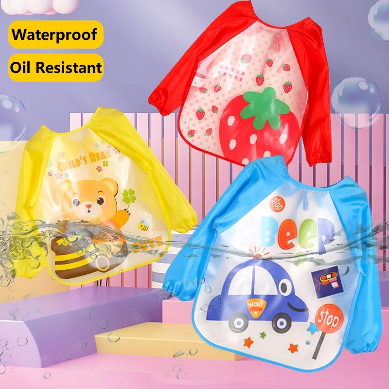 

Baby Children Boy Girls Bibs New Cute Stuff Toddler Oil Resistant Waterproof Long Sleeve Art Smock Feeding Bib Apron for Kids