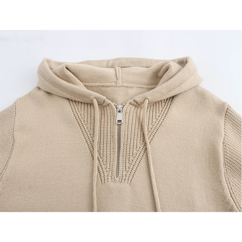 Женские вязаные пуловеры с длинным рукавом и капюшоном осенне-зимние