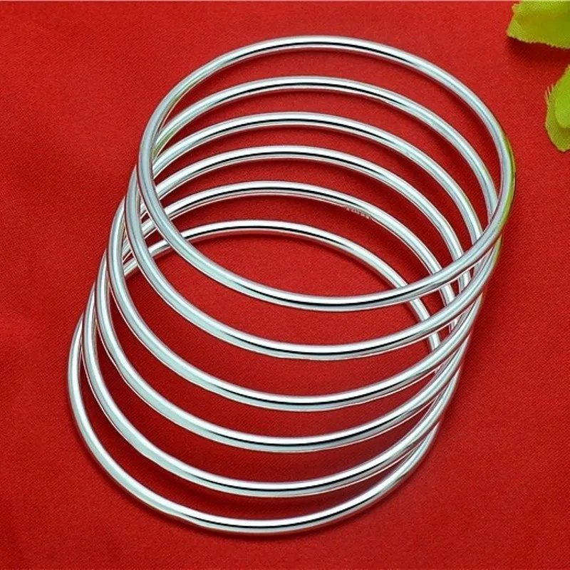 

Real Pure S999 Sterling Silver Bangle Women Simple Glossy Bracelet 8g 10g All Size