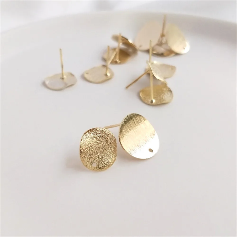 

14K Gold Filled Plated Concave and convex round piece with lifting hole frosted wire ear stud DIY handmade accessories