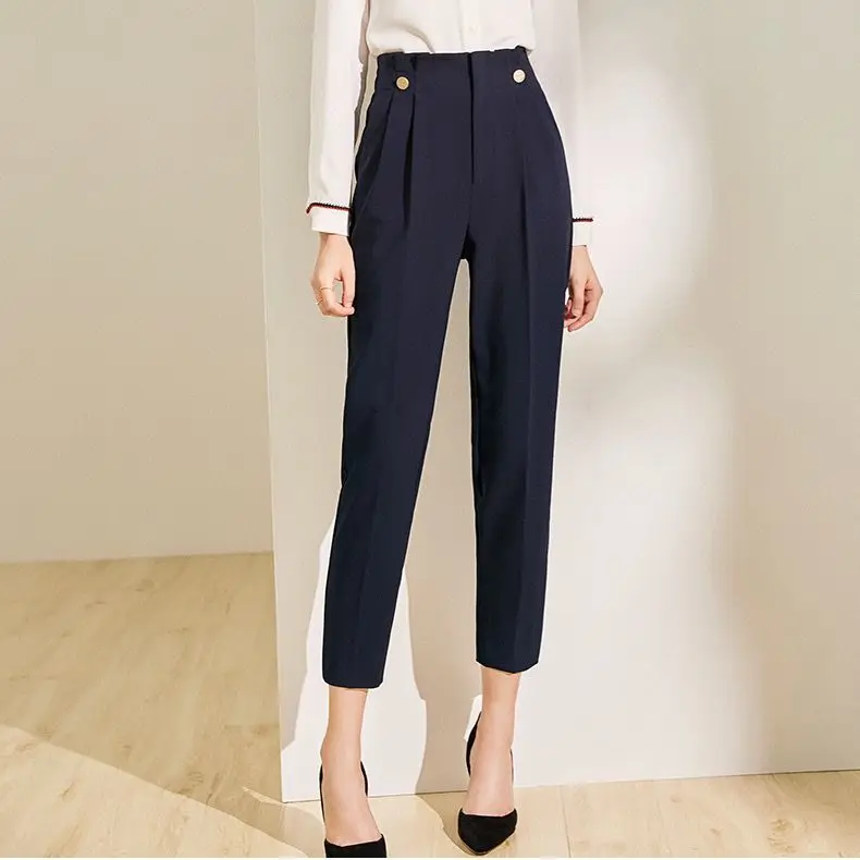 

2022 Women's Spring Summer Fashion High Waist Suit Trousers Female Casual Straight Pants Ladies Solid Color Loose Pants E198