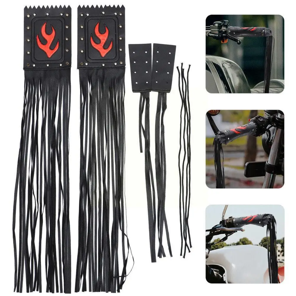 

Motorcycle Fringe Grips Cover Leather Handlebar Hand Modified Brake Cruiser Tassel Chopper Cuffs Retro Grips Cover Lever H5O3