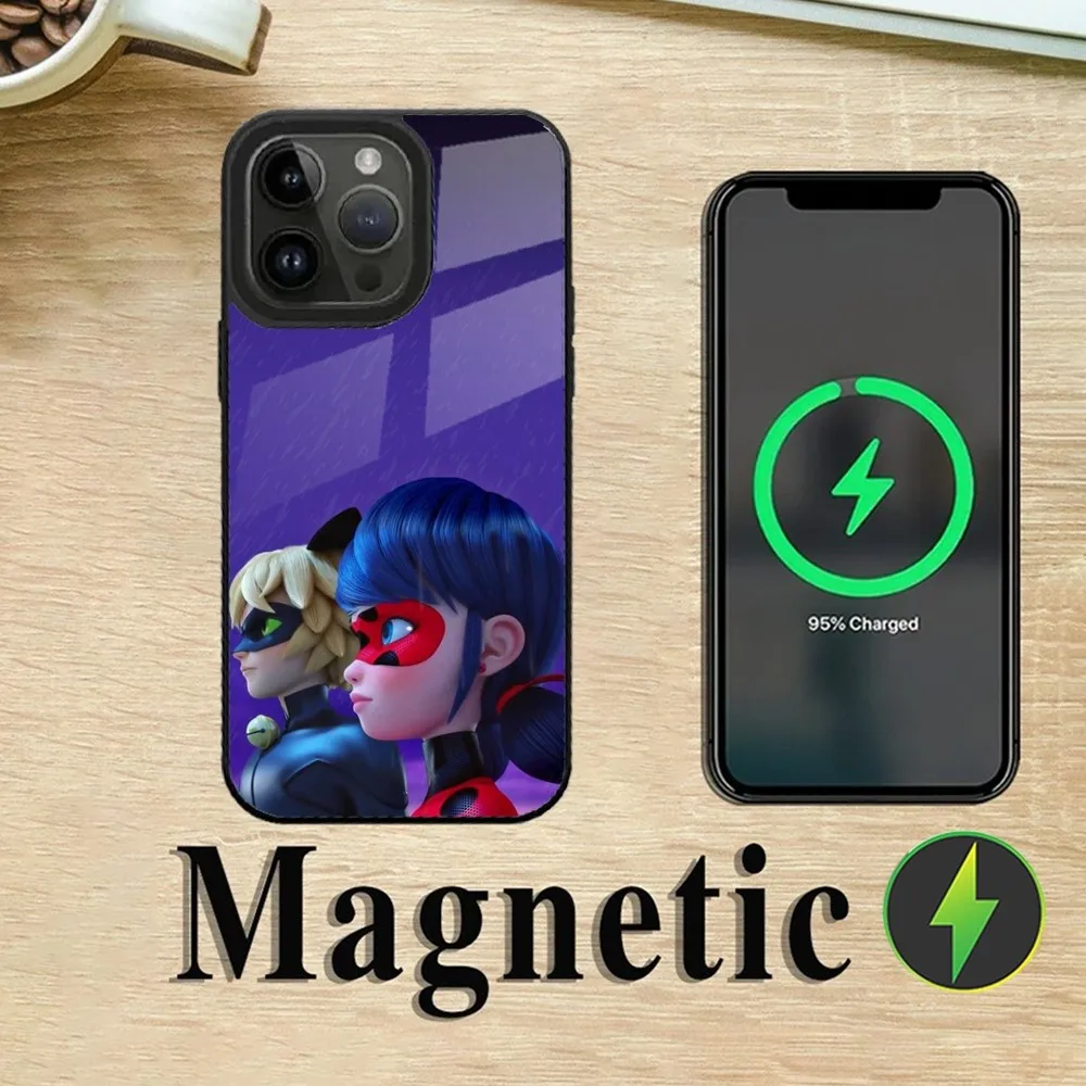 Cat Noir L-Ladybug Couple Phone Case For iPhone 16 15 14 13 12 11 Plus Pro Max Mini Magsafe Magnetic Wireless Charging