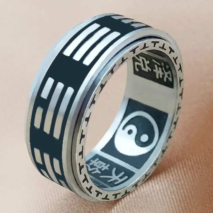 

Vintage Chinese Tai Chi Kung Fu Men's Thumb Ring Taoist Mantra Fidget Anti-stress Spinner Rings Rotating Anxiety Ring Jewelry