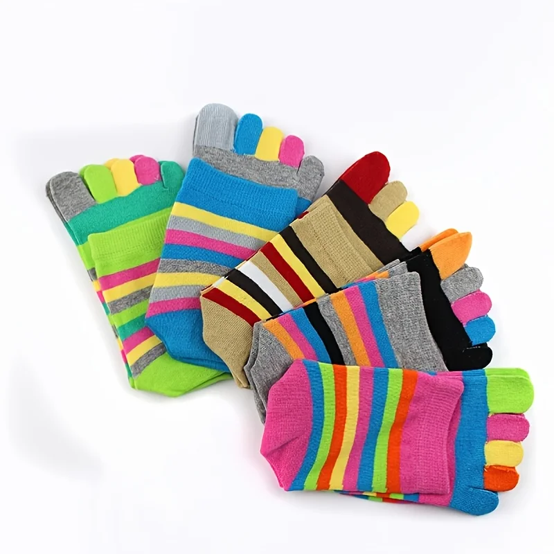 Rainbow Color Short Calf 5 Toes Split Socks, Cute Fitness Pilates Yoga Socks, Women's Socks