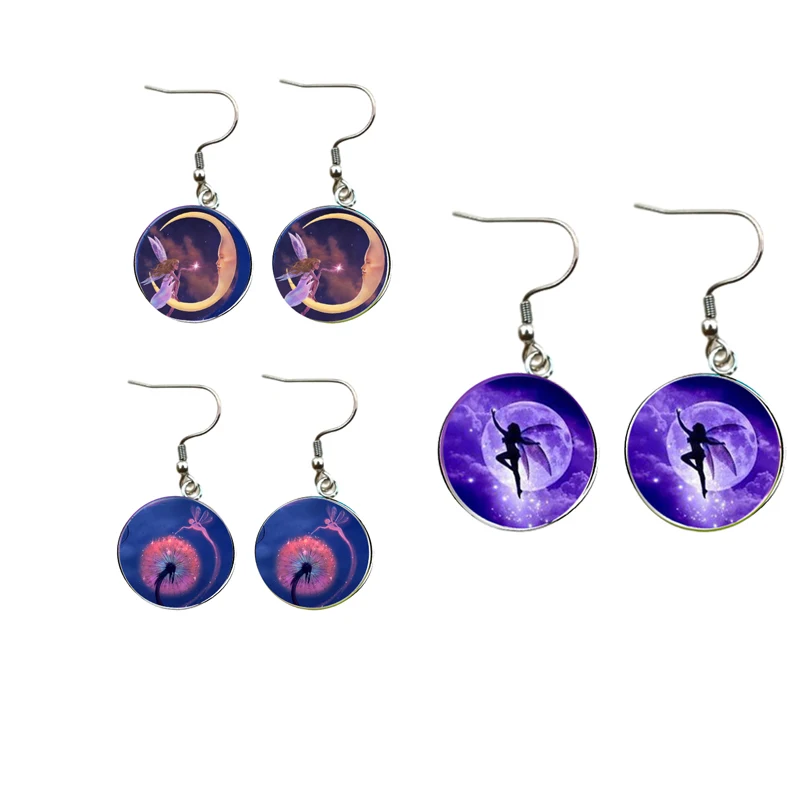 

Серьги Фея луна 18 мм стеклянные кабошоны дух из нержавеющей стали висячие серьги ювелирные изделия вечерние серьги подарок для женщин
