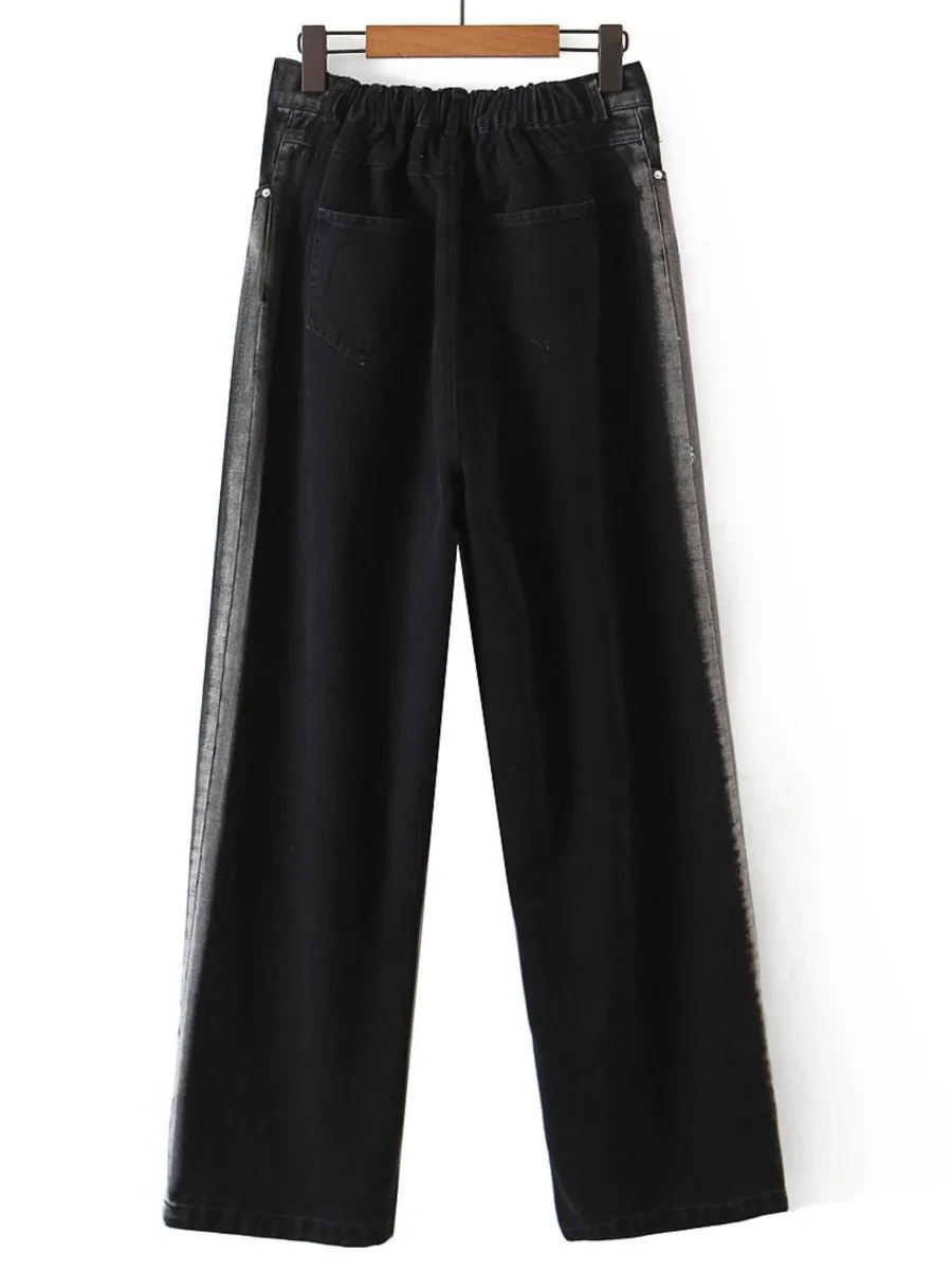 Good Quality Plus Size Straight Jeans Women Shaded Gradient Retro Fashion Full Length Denim Wide Leg Pants Spring 2023