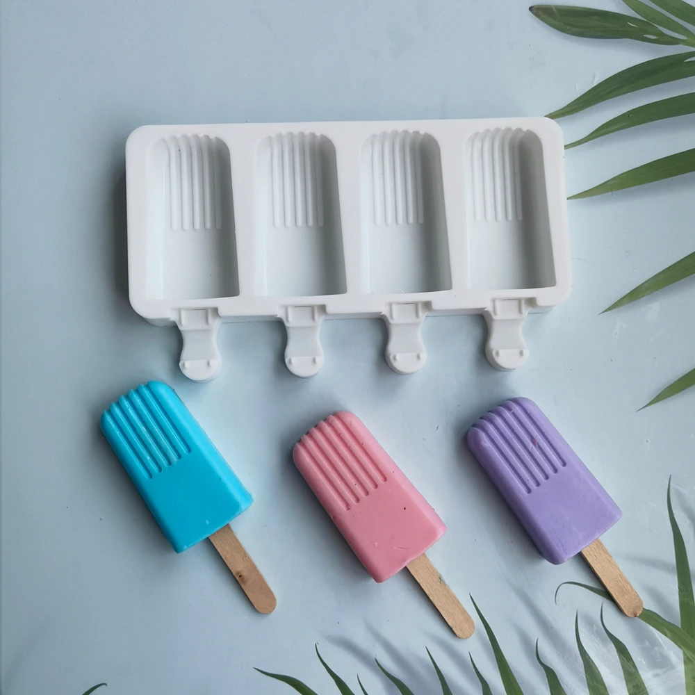 

Silicone Ice Cream Mold 4 Holes Popsicle Cube Maker Mould Chocolate Tray Kitchen Gadgets Dining Bar Baking Tools